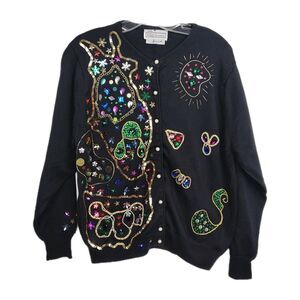 Vintage Smith-Forester Sequined Button-Up Women's Cardigan, Sz L, Black